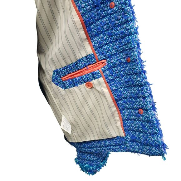 J Crew Collection Blue English Tweed Boucle Lady Jacket Blazer Gold Buttons - Picture 7 of 14